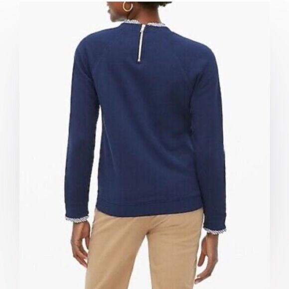 J. Crew Navy Woven Ruffleneck Pullover Sweatshirt Size medium - Picture 10 of 11
